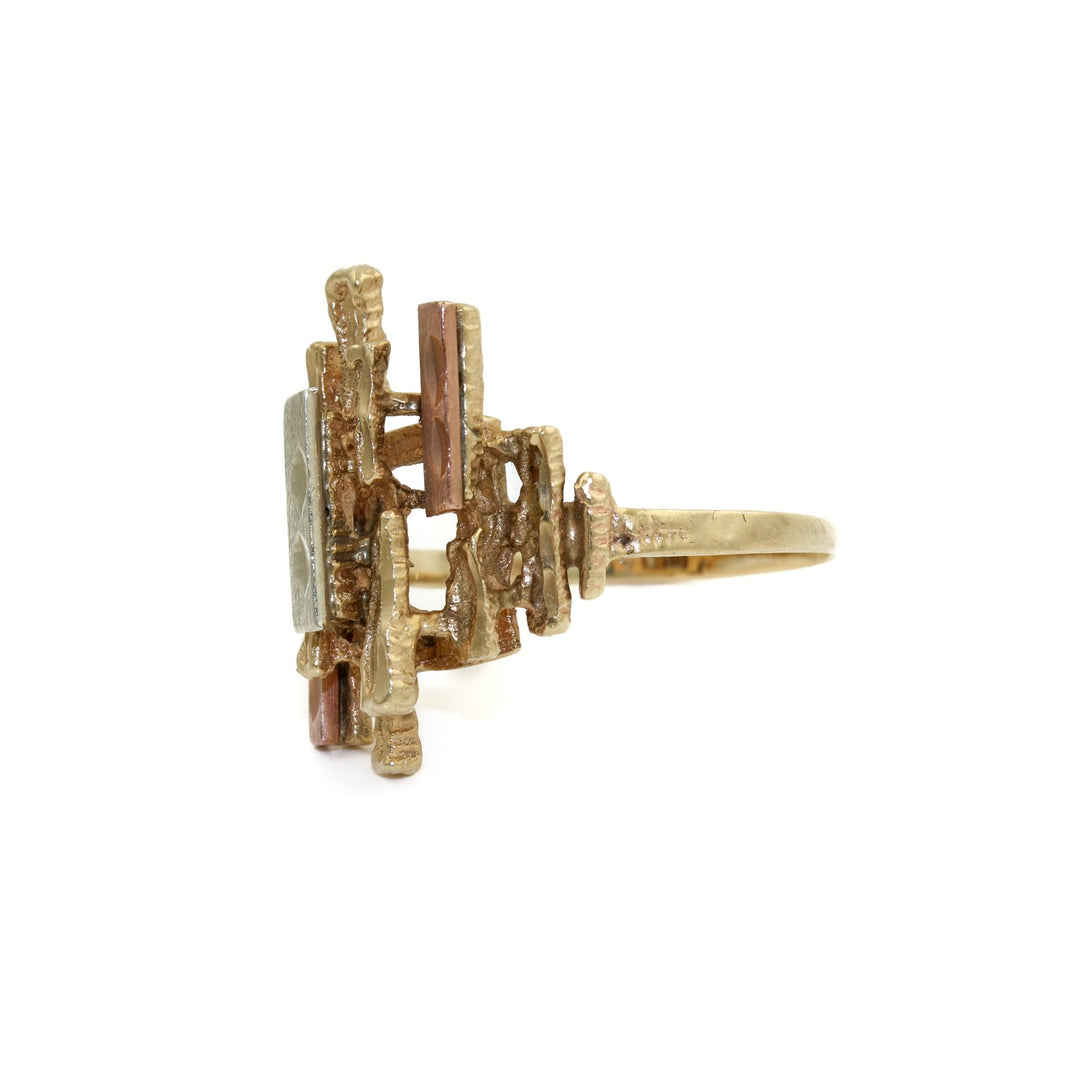 Abstract 10k Tri-Tone Gold x Brutalist "Melt" Ring - Kingdom Jewelry