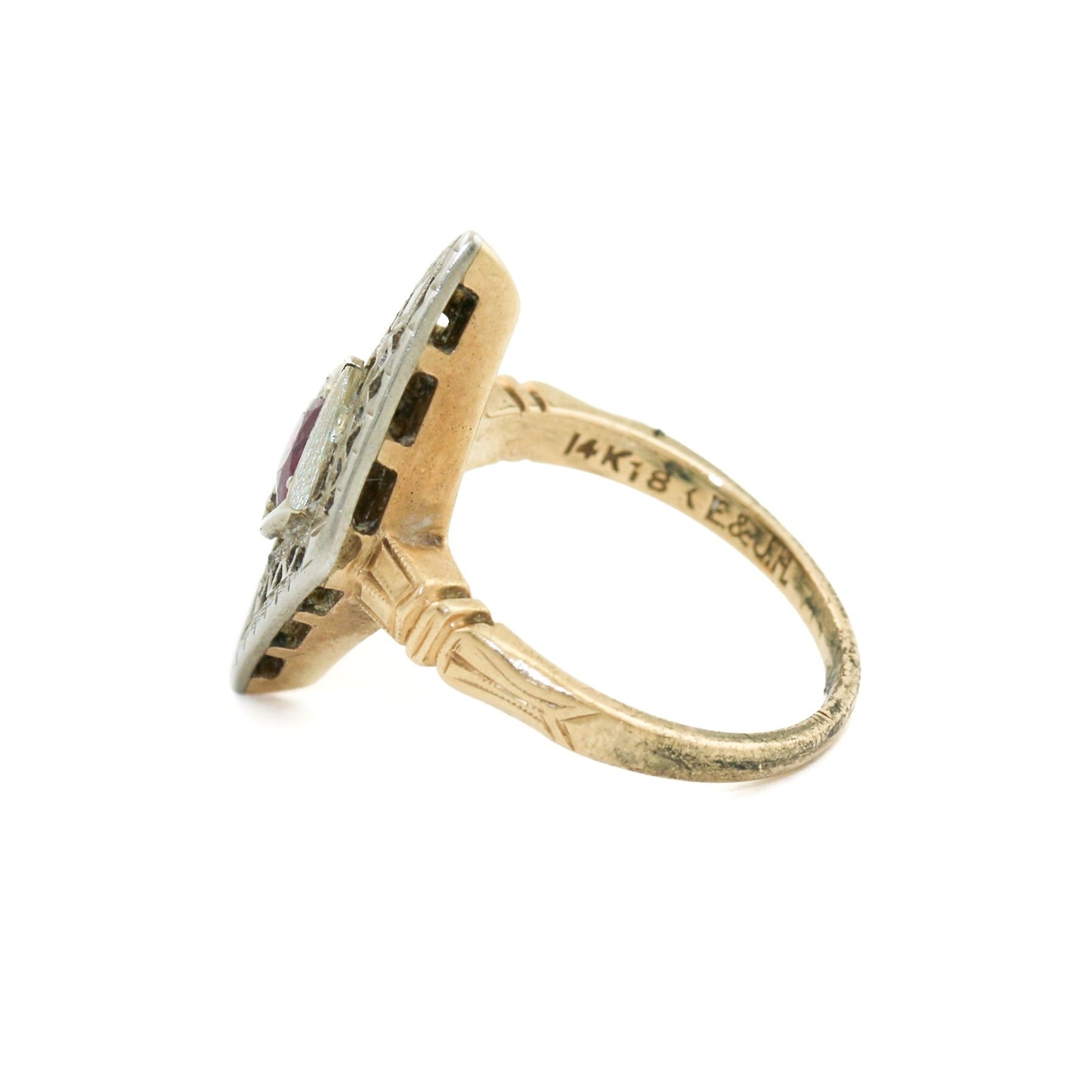 Antique Two-Toned Ruby 14k Gold Ring 4.5 - Kingdom Jewelry