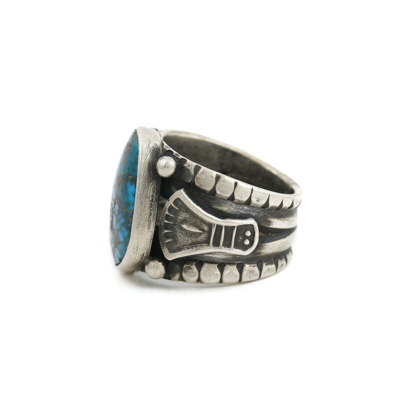 Apache Turquoise x Silver Navajo Ring - Kingdom Jewelry