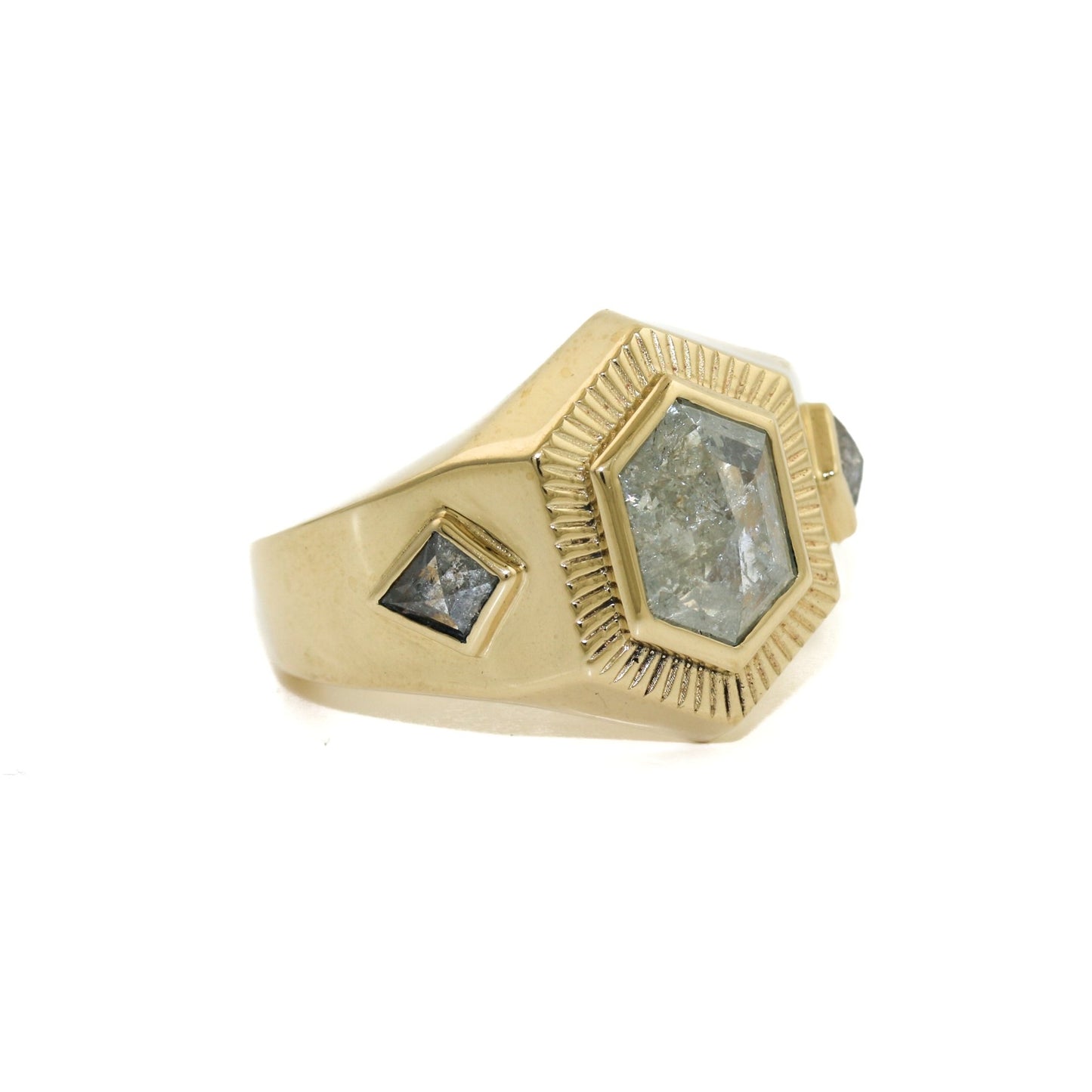 Art Deco Mans Ring x Salt & Pepper Diamond - Kingdom Jewelry