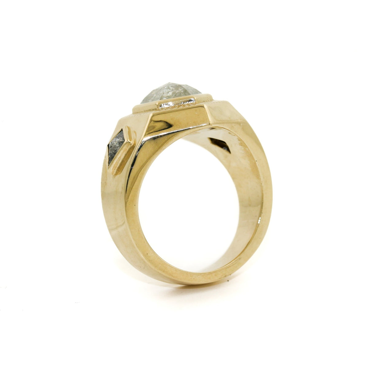 Art Deco Mans Ring x Salt & Pepper Diamond - Kingdom Jewelry