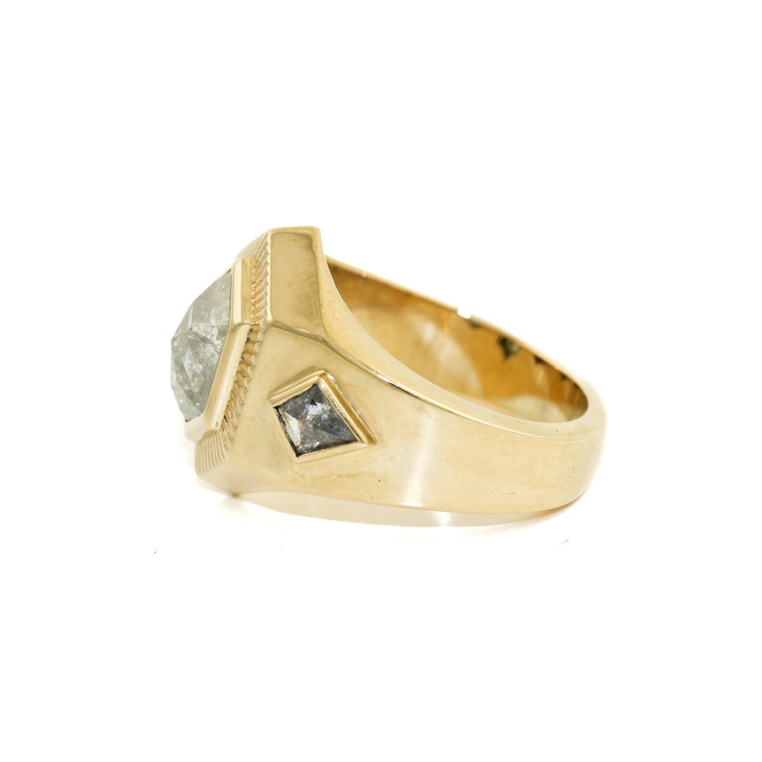 Art Deco Mans Ring x Salt & Pepper Diamond - Kingdom Jewelry