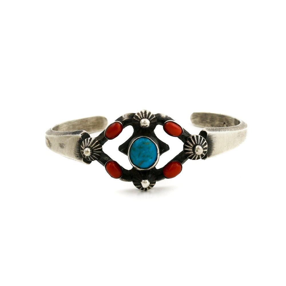 Artisan "Chimney Butte" Navajo Cuff x Red Coral & Turquoise - Kingdom Jewelry