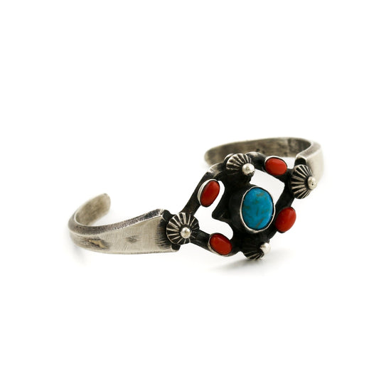 Artisan "Chimney Butte" Navajo Cuff x Red Coral & Turquoise - Kingdom Jewelry