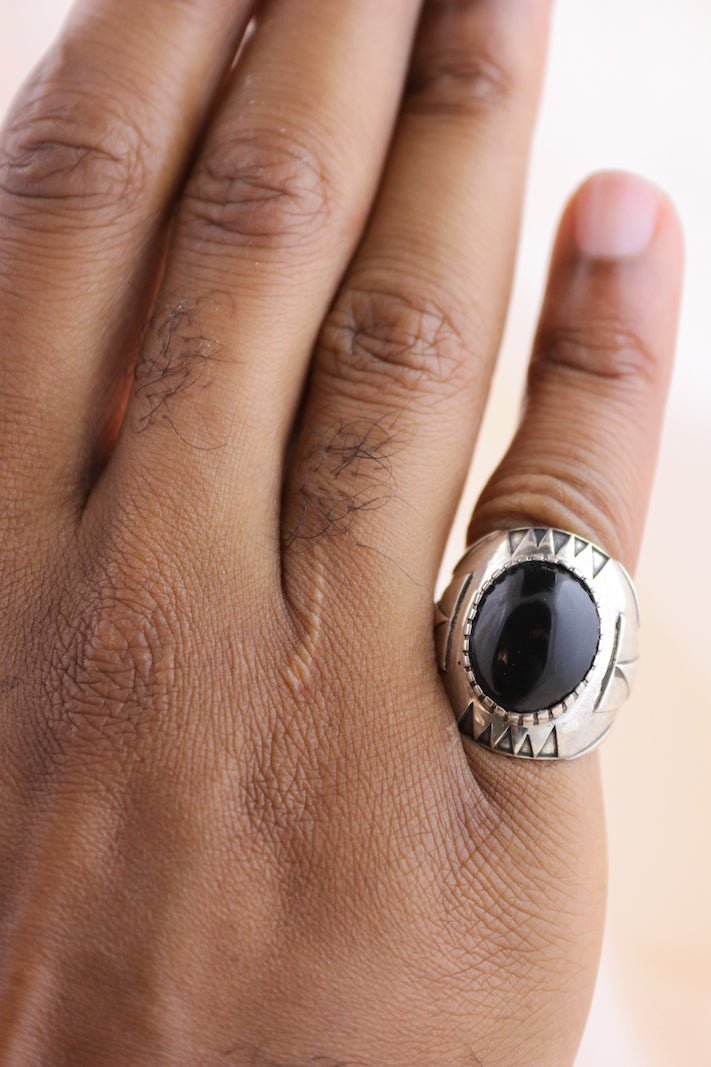 Black Jade "Delta" Ring - Kingdom Jewelry