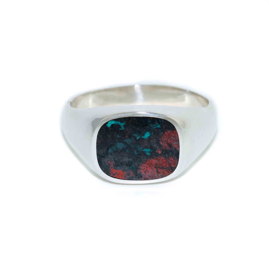 Bloodstone x Silver Square-Cut Inlay Signet by Kingdom - Kingdom Jewelry