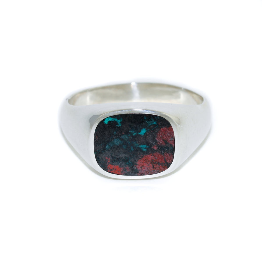 Bloodstone x Silver Square-Cut Inlay Signet by Kingdom - Kingdom Jewelry