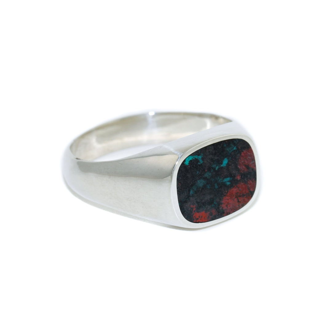 Bloodstone x Silver Square-Cut Inlay Signet by Kingdom - Kingdom Jewelry