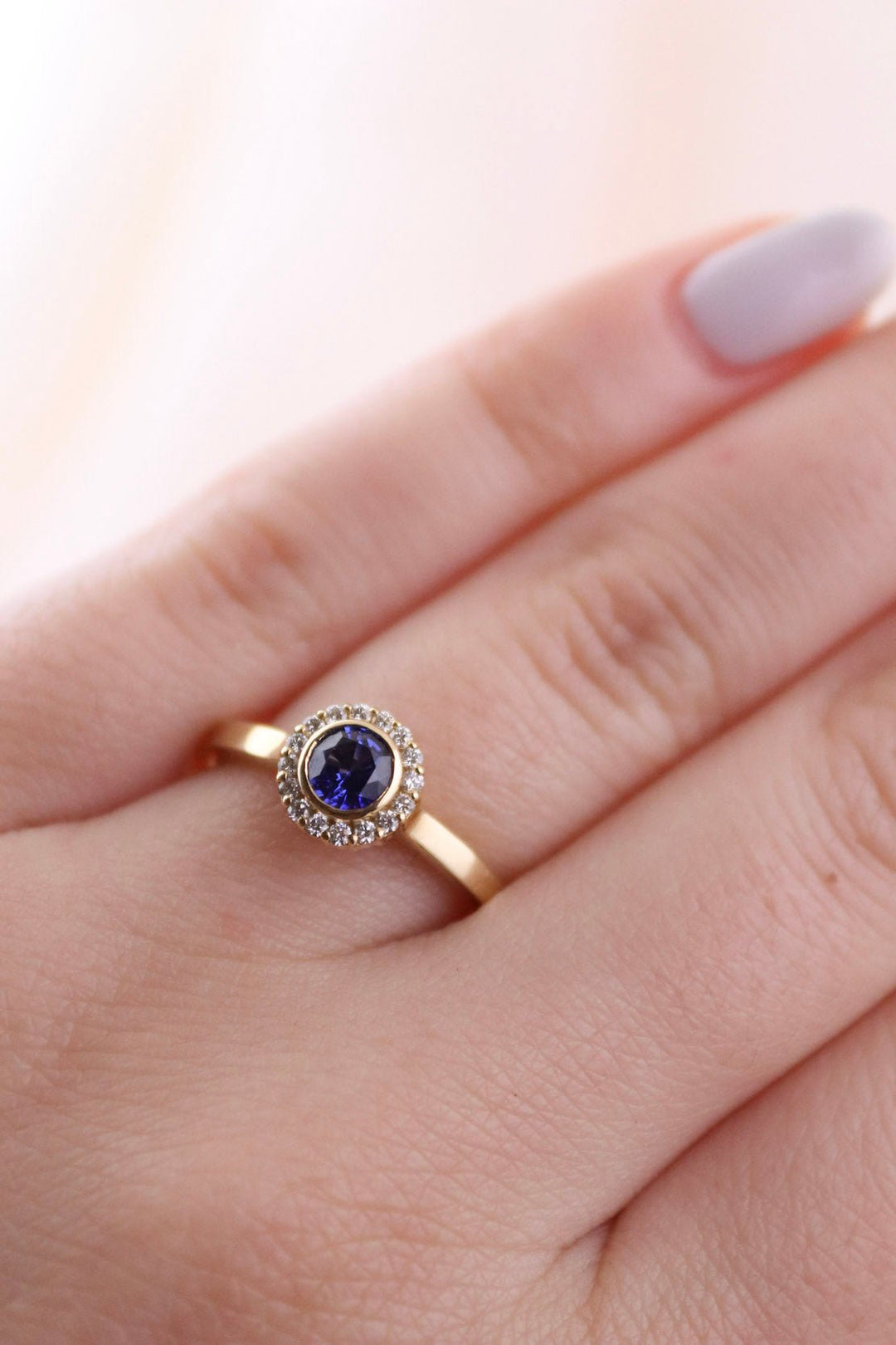 Blue Sapphire Halo Ring - Kingdom Jewelry