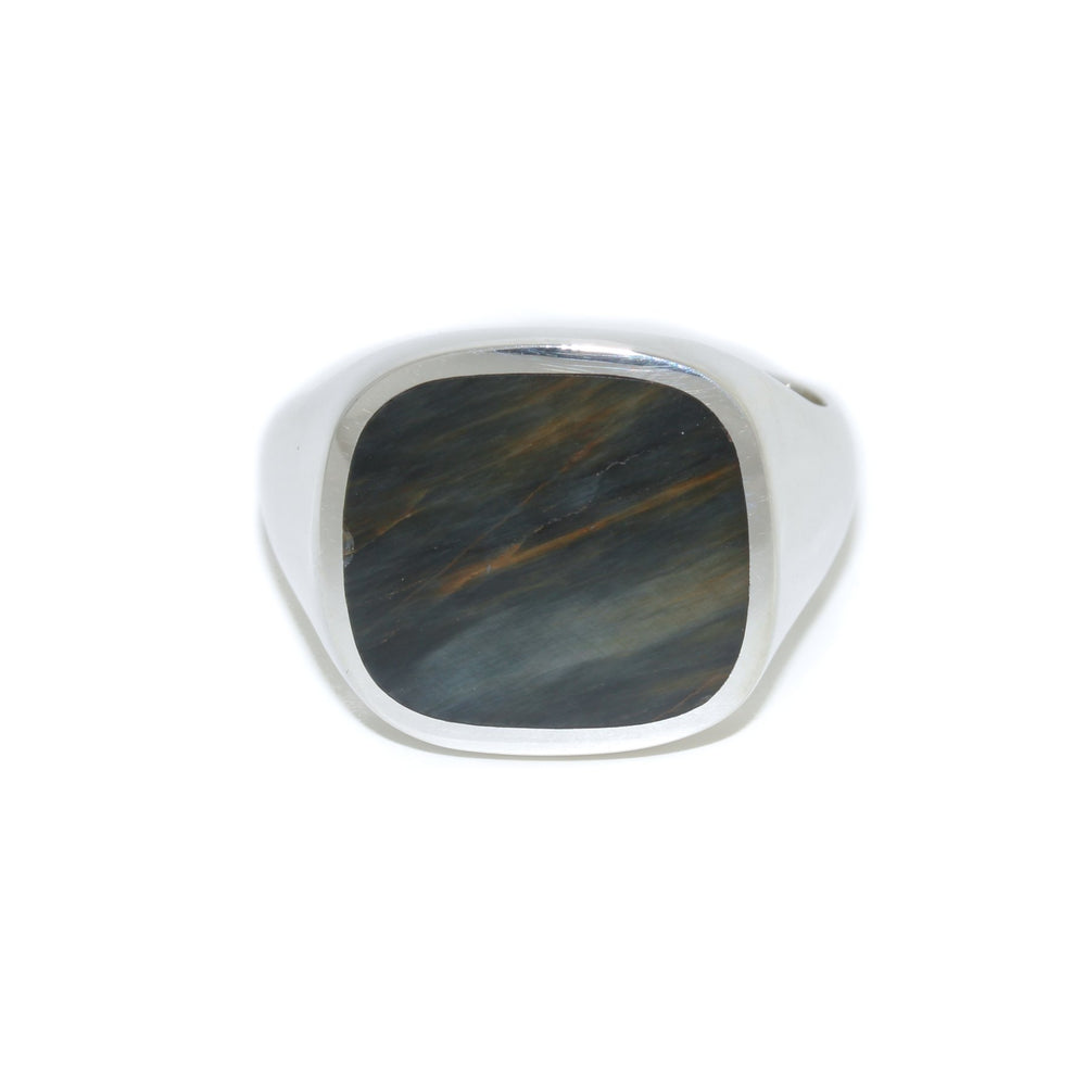 Blue Tiger's Eye x Square-Cut Inlay Signet by Kingdom - Kingdom Jewelry