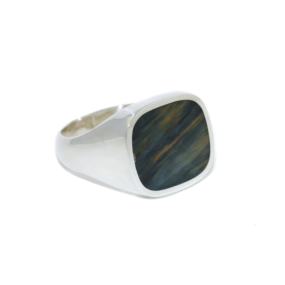 Blue Tiger's Eye x Square-Cut Inlay Signet by Kingdom - Kingdom Jewelry