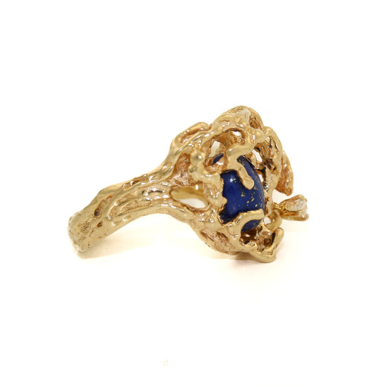 Brutalist 14 K Gold x Lapis & Diamond "Nest Egg" Ring - Kingdom Jewelry