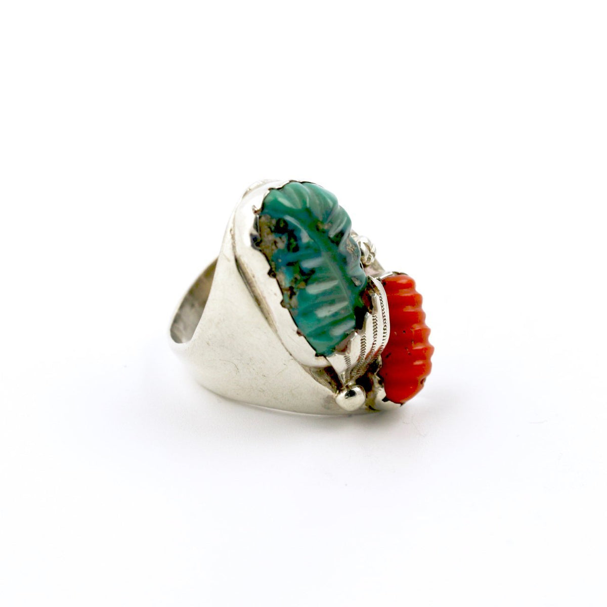 Carved Green Turquoise Ring - Kingdom Jewelry