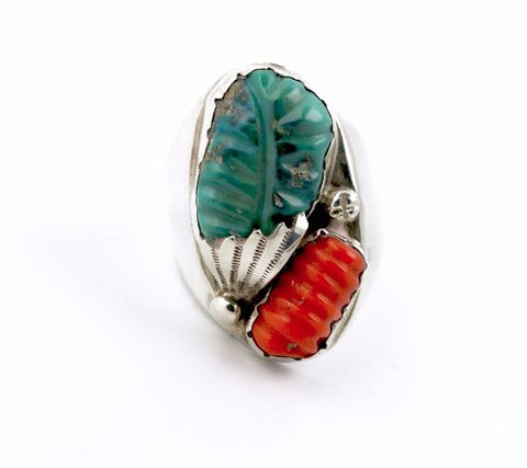 Carved Green Turquoise Ring - Kingdom Jewelry