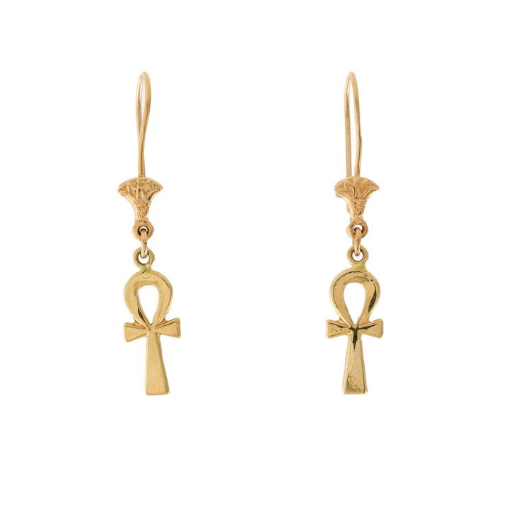 Classic 18k Gold Ankh Drop Earrings - Kingdom Jewelry