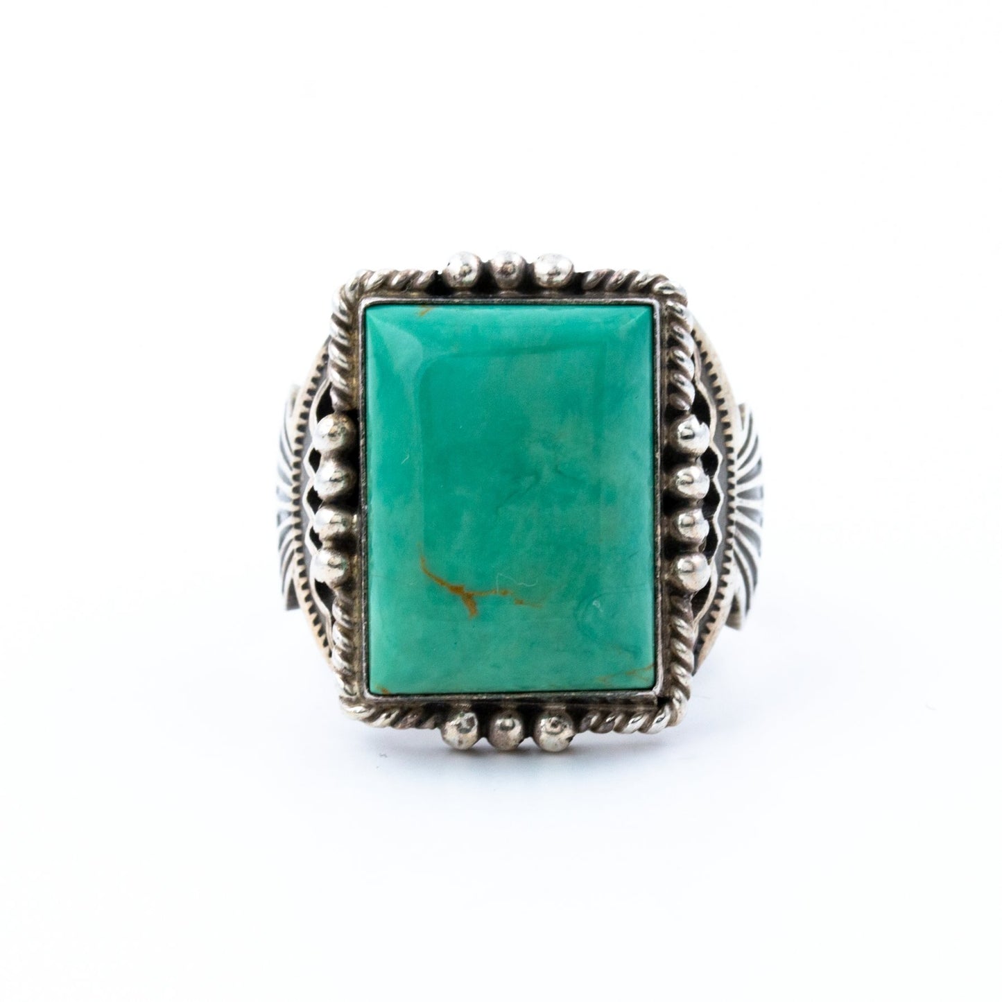 Classic Square-Cut Green Turquoise Navajo Ring - Kingdom Jewelry