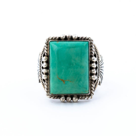 Classic Square-Cut Green Turquoise Navajo Ring - Kingdom Jewelry