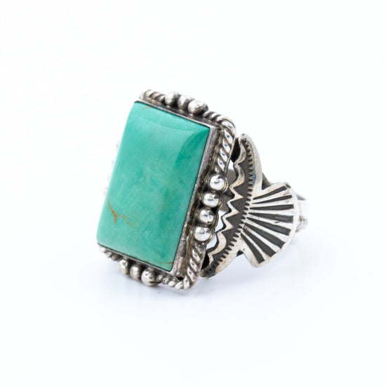 Classic Square-Cut Green Turquoise Navajo Ring - Kingdom Jewelry