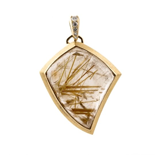 Claw Rutilated Quartz Pendant in 14 K - Kingdom Jewelry