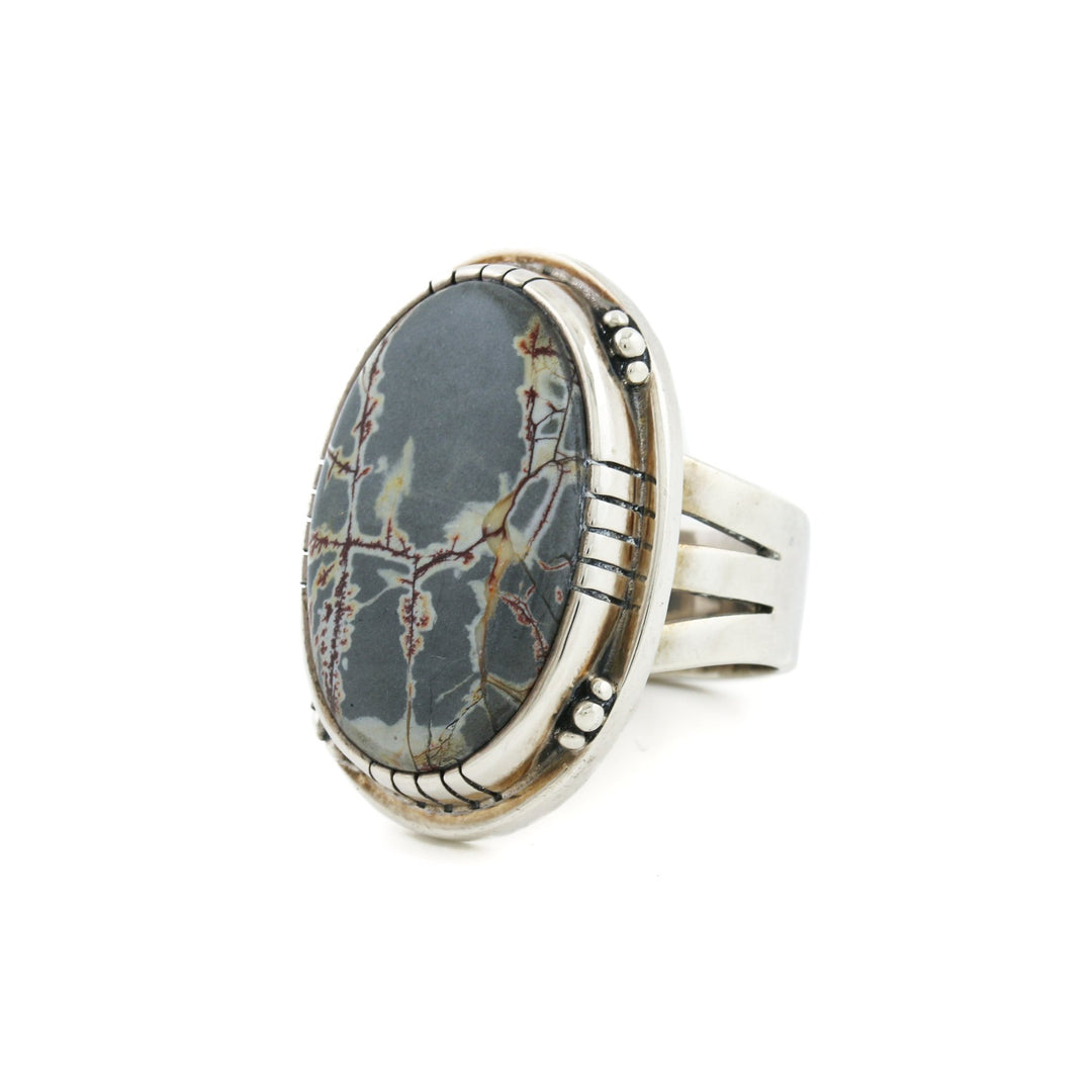 Contemporary Silver x Oval Dendritic Jasper Ring - Kingdom Jewelry