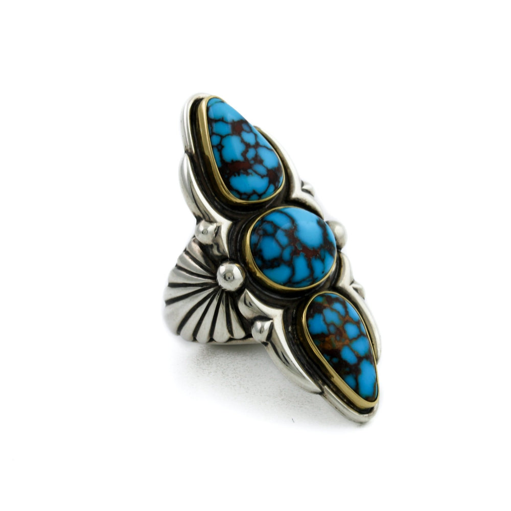 Contemporary Sterling Silver x Gold Tandem Egyptian Turquoise Navajo Ring - Kingdom Jewelry