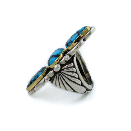 Contemporary Sterling Silver x Gold Tandem Egyptian Turquoise Navajo Ring - Kingdom Jewelry