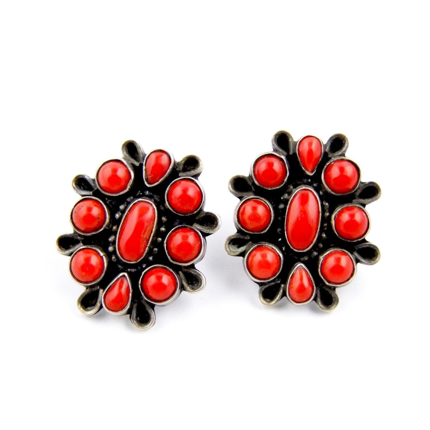 Coral Zuni Cluster Earrings - Kingdom Jewelry