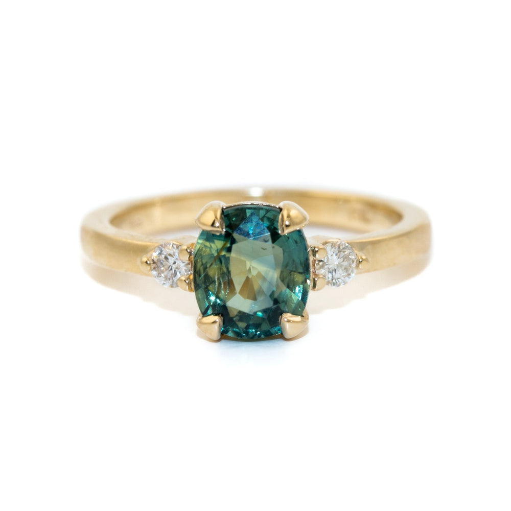 Cushion-Cut Teal Sapphire Engagement - Kingdom Jewelry