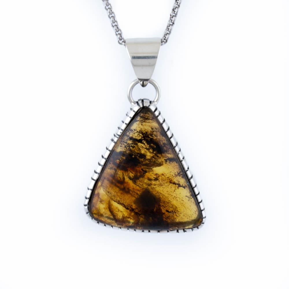 Dark Triangular Amber Pendant - Kingdom Jewelry