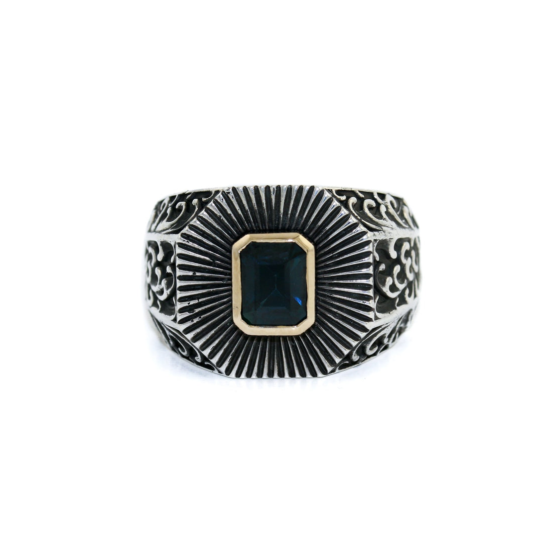 Deco Sapphire Silver x Gold Ring - Kingdom Jewelry