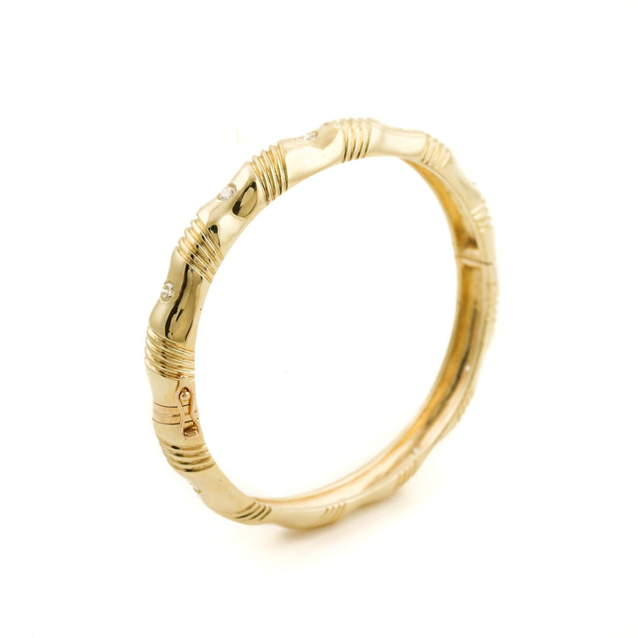 Diamond x 14k Gold Bamboo Bangle - Kingdom Jewelry
