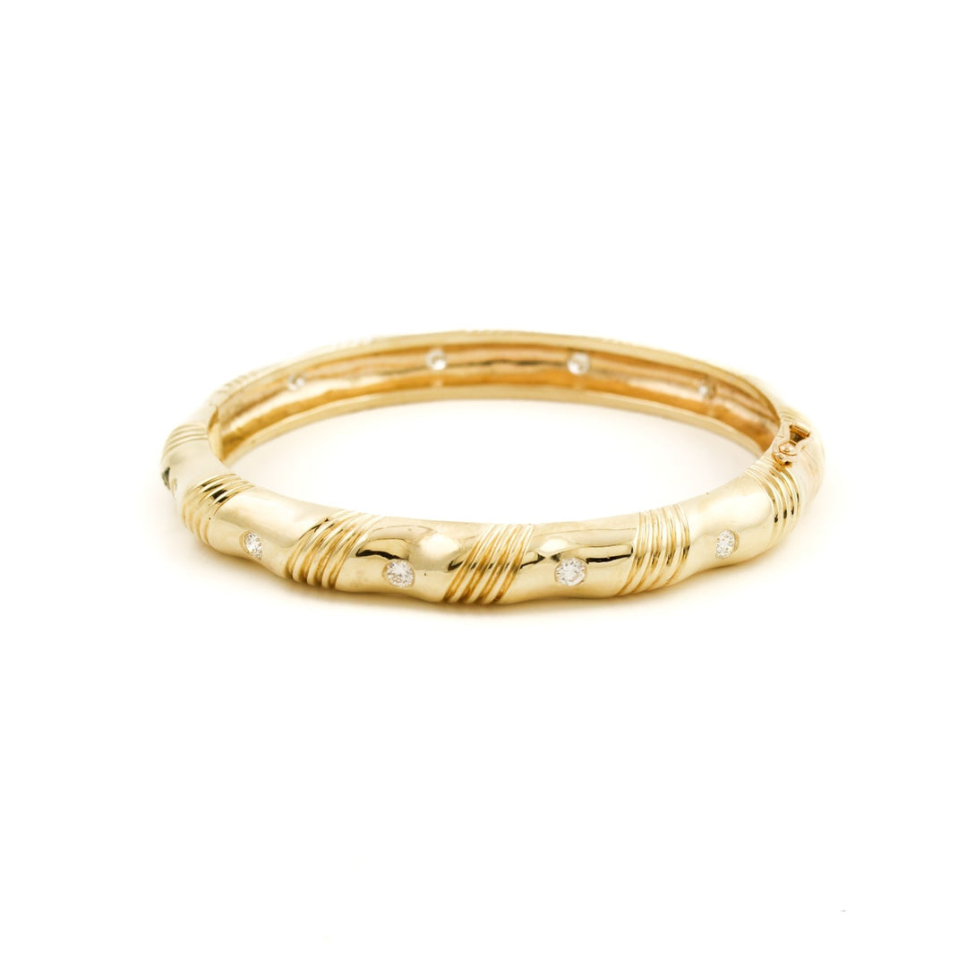 Diamond x 14k Gold Bamboo Bangle - Kingdom Jewelry