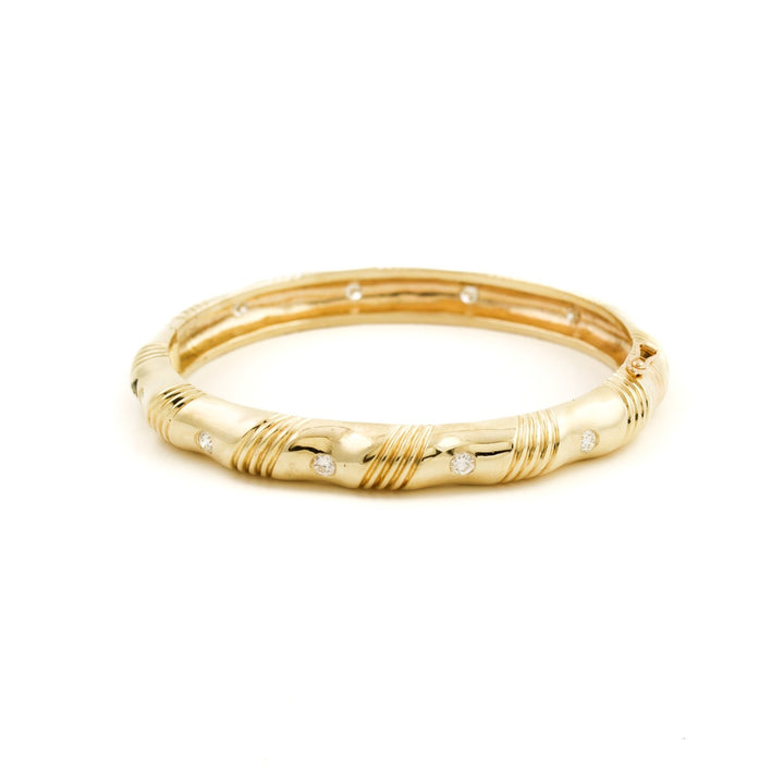 Diamond x 14k Gold Bamboo Bangle - Kingdom Jewelry