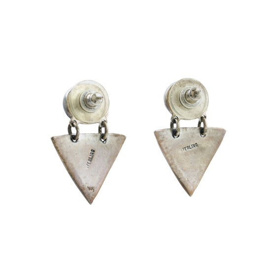 Dual Tone Triangular Brass x Silver Pearl Earrings - Kingdom Jewelry