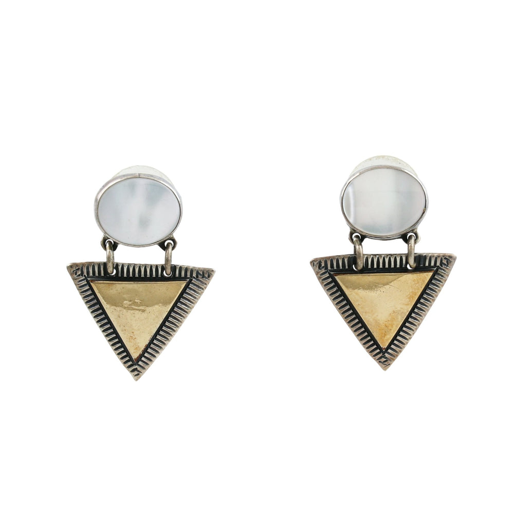 
                      
                        Dual Tone Triangular Brass x Silver Pearl Earrings - Kingdom Jewelry
                      
                    