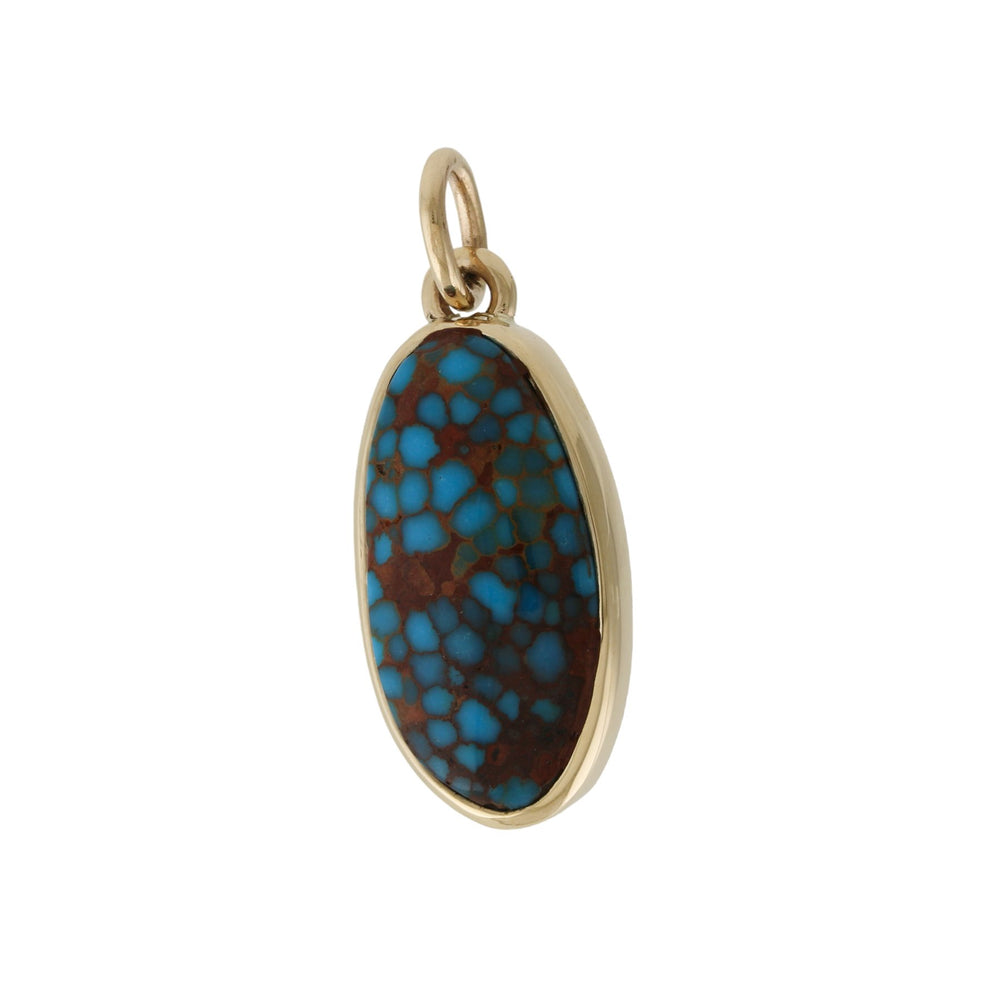 Electric 14 KT Gold x Birdseye Egyptian Turquoise Ellipse Pendant - Kingdom Jewelry