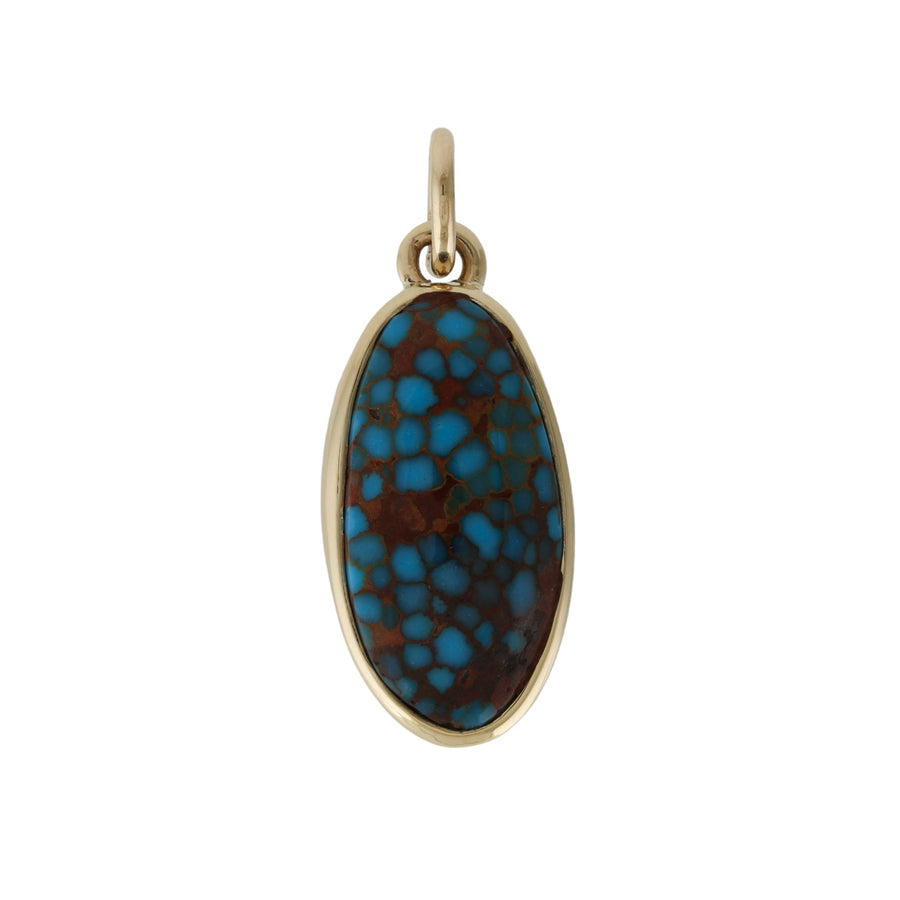 Electric 14 KT Gold x Birdseye Egyptian Turquoise Ellipse Pendant - Kingdom Jewelry