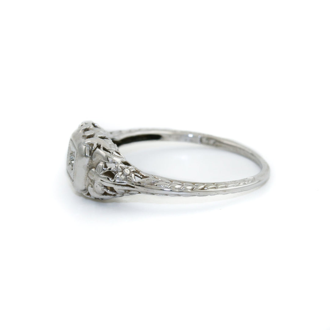 Elsa Art Deco 14k White Gold Ring - Kingdom Jewelry