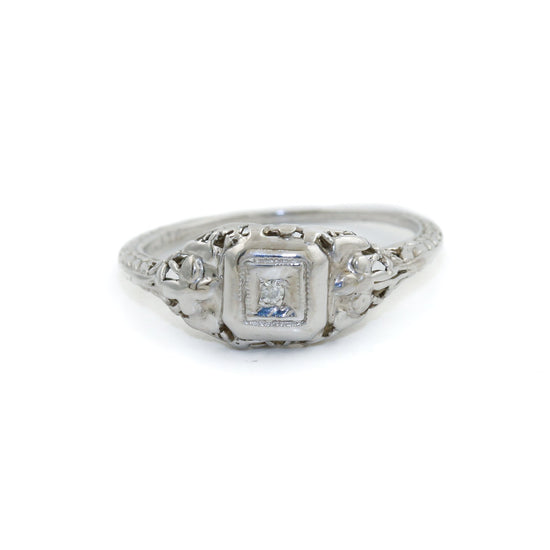 Elsa Art Deco 14k White Gold Ring - Kingdom Jewelry