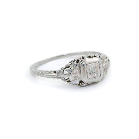 Elsa Art Deco 14k White Gold Ring - Kingdom Jewelry