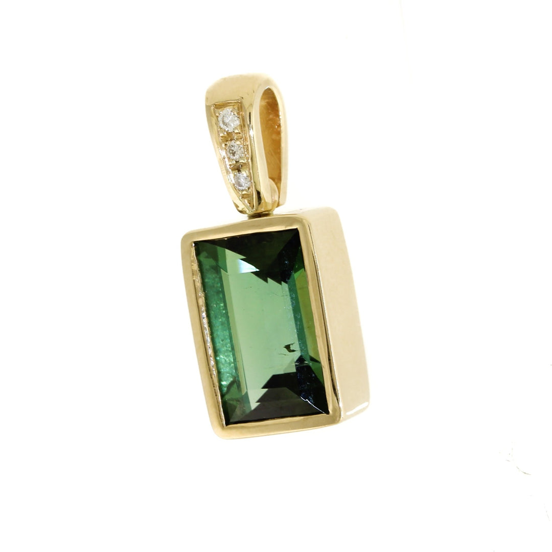 Emerald-Cut Green Tourmaline x Pave Diamond Gold Pendant - Kingdom Jewelry