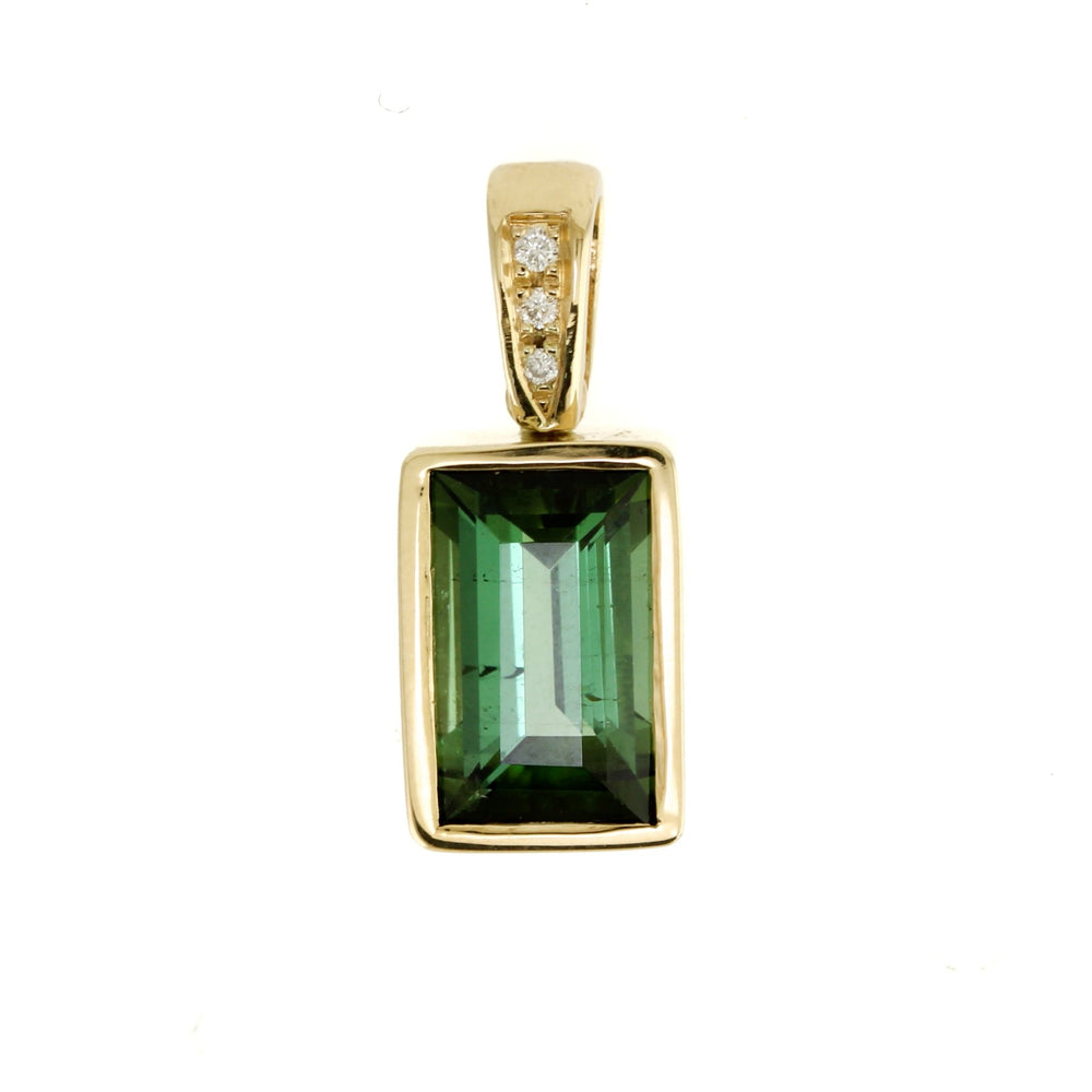 Emerald-Cut Green Tourmaline x Pave Diamond Gold Pendant - Kingdom Jewelry