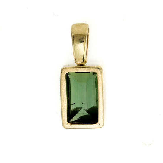 Emerald-Cut Green Tourmaline x Pave Diamond Gold Pendant - Kingdom Jewelry