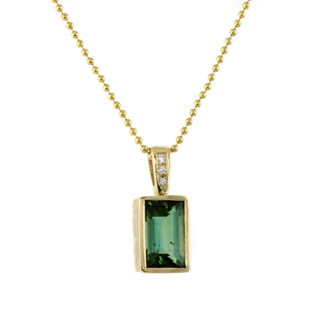 Emerald-Cut Green Tourmaline x Pave Diamond Gold Pendant - Kingdom Jewelry