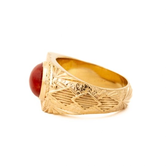 "Empire" Ring in Solid 18 KT Gold x Red Coral Art-Deco - Kingdom Jewelry