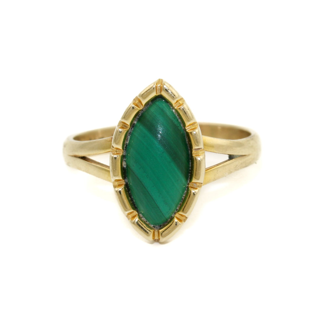 Enchanting 14k Gold x Marquise Malachite Ring - Kingdom Jewelry