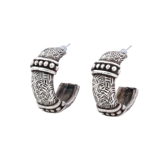 Etched Half-Hoop Sterling Silver Earrings - Kingdom Jewelry
