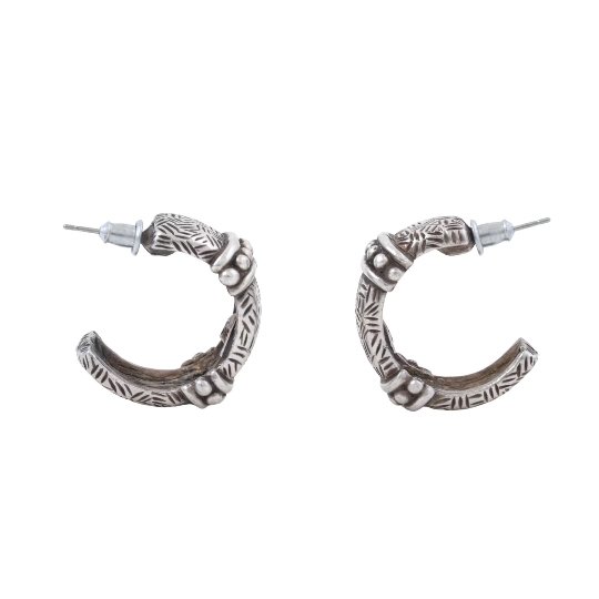 Etched Half-Hoop Sterling Silver Earrings - Kingdom Jewelry