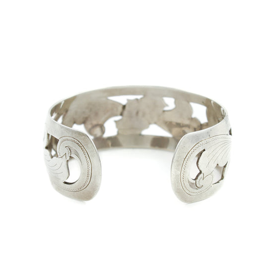 Floral Silver "D. Olson" Scandinavian Cuff Bracelet - Kingdom Jewelry