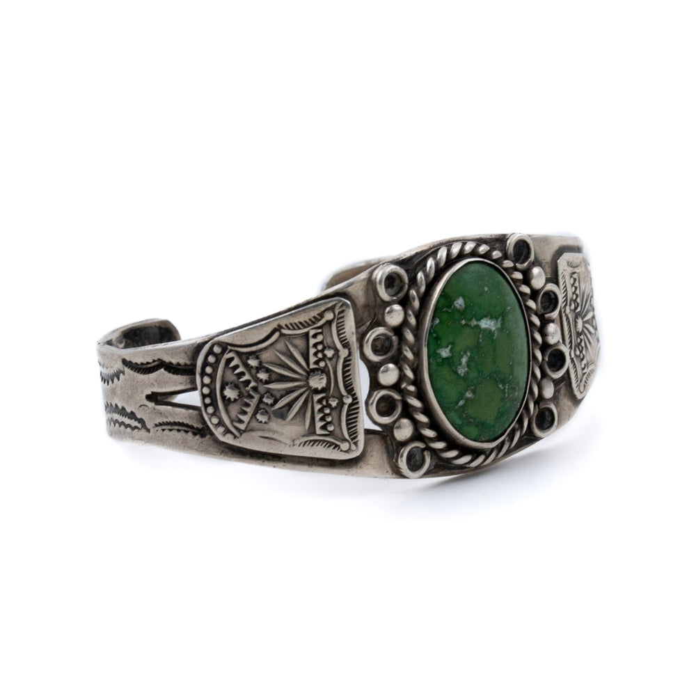 Fred Harvey 1940's Green Turquoise Cuff - Kingdom Jewelry